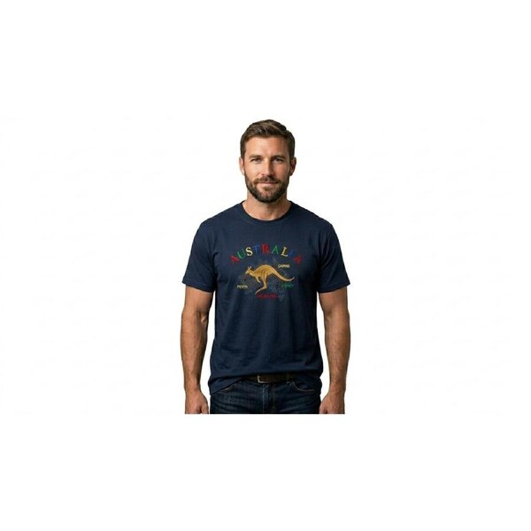 Adult Australia Kangaroo T Shirt Tee 100% Cotton Top Aussie Day - Navy XXL