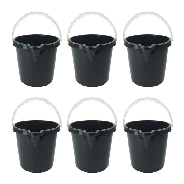 6x Home Leisure Bucket W/Lip 11L Charcoal Laundry Cleaning Organisation
