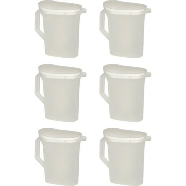6x Homeleisure Plastic 2.5L Jug Flip Top Container Kitchen/Pantry Clear/White