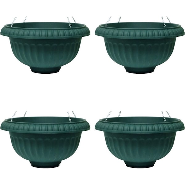 4x Homeleisure WS Plastic Hanging Basket Plant Planter Pot Round 440mm Green