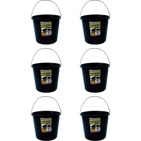 6x Homeleisure Reko Plastic Flexi Bucket Container w/ Handle Round 10L Black