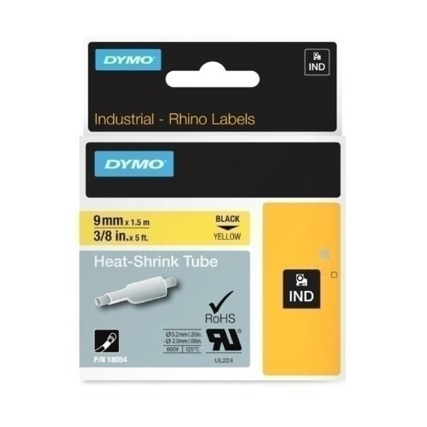 Dymo Rhino Heat Shrink Label 9mm Black on Yellow