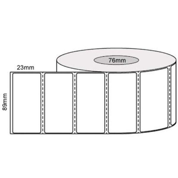 89mm x 23mm - White Direct Thermal Perforated Labels, 4000LPR Permanent Adhesive, 76mm core, Compatible Product