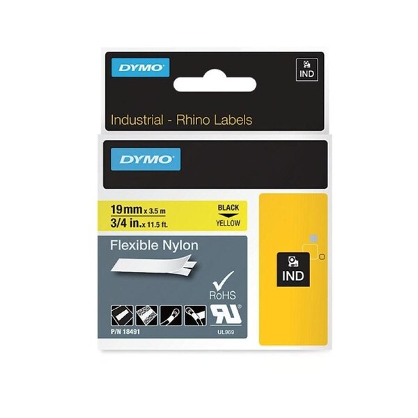 Dymo Rhino Flex Nylon Label 19mm Black/Yellow