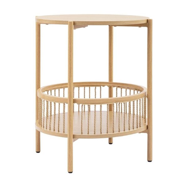 Avayah Round Side Table with shelf 49cm Oak Woodgrain