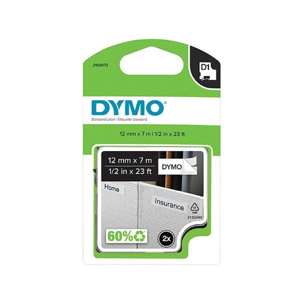 Dymo D1 Blk on Wht 12mmx7m Pk2