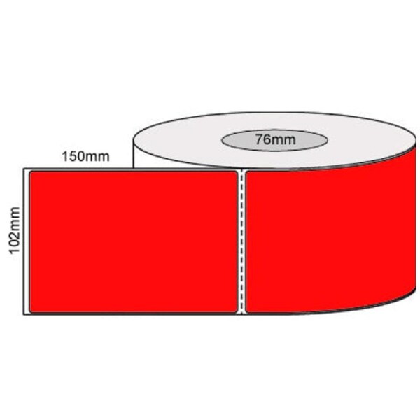 102mm x 150mm - Fluro Red Thermal Transfer Perforated Labels, Permanent Adhesive, 76mm core, (1000 LPR) Compatible Product