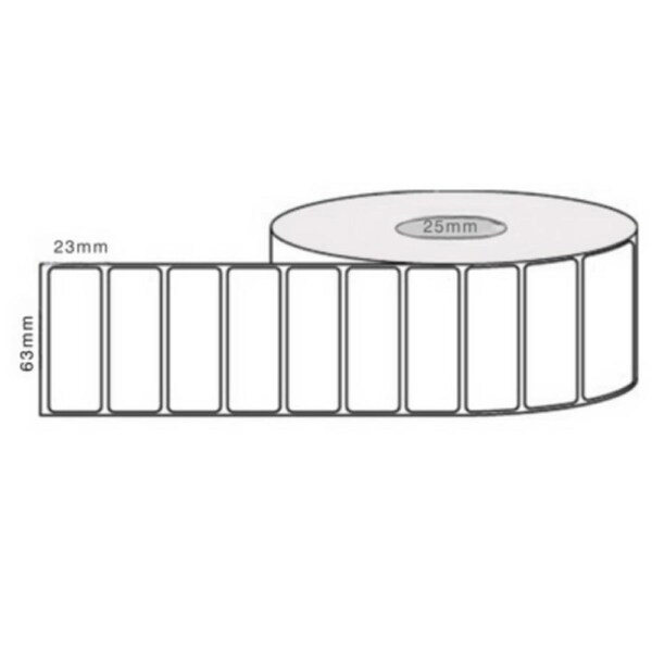 63mm x 23mm - White Thermal Transfer Labels, 2500LPR, Permanent Adhesive, 25mm Core,