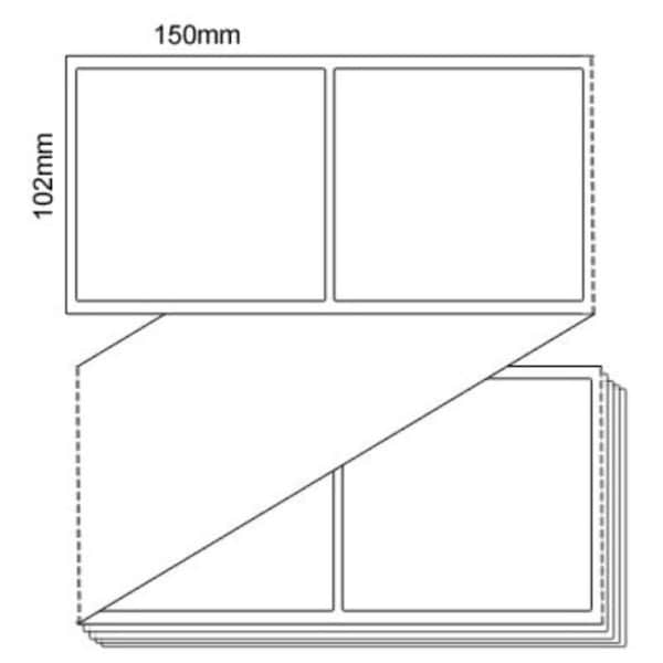 102mm x 150mm - White Direct Thermal Fanfold Labels, Permanent Adhesive, (3000/box)
