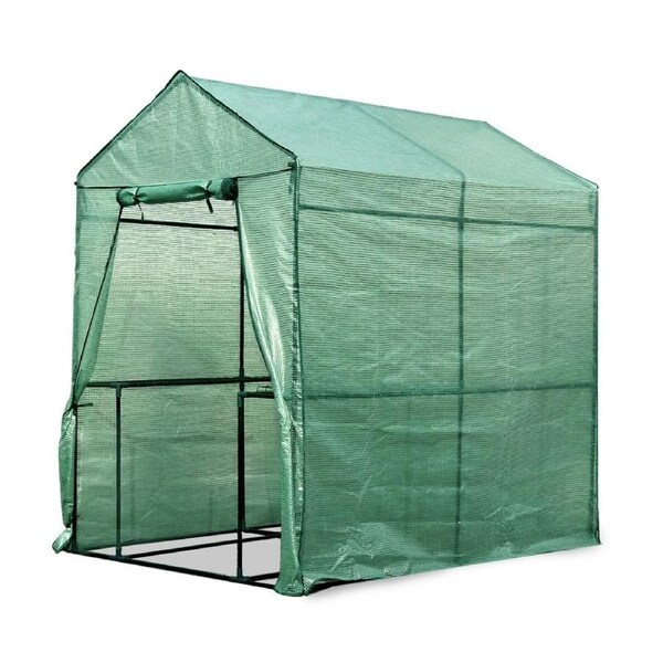 Walk In Greenhouse Hot House Large Garden Plant Shed Green PE Cover 4 Shelves