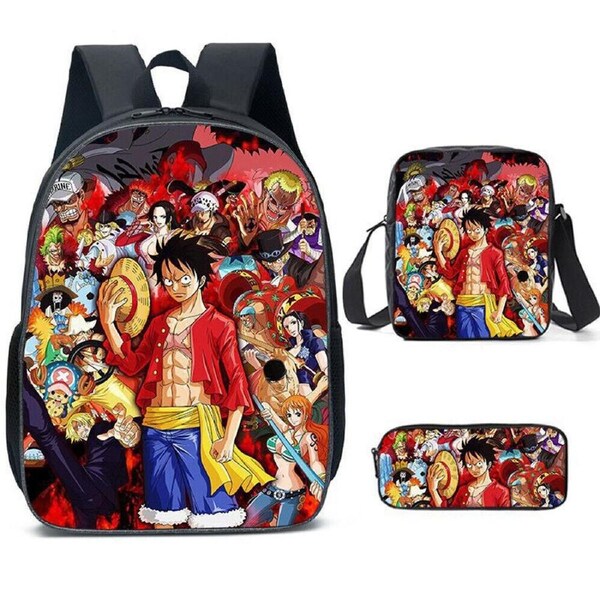 3Pcs Anime Kids Boys School Bag Backpack Lunch Bag Pencil Case Gift