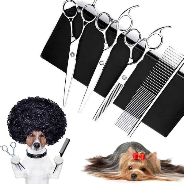 7" Professional Pet Dog Grooming Scissors Shear Hair Cutting Set Curved Tool Kit
