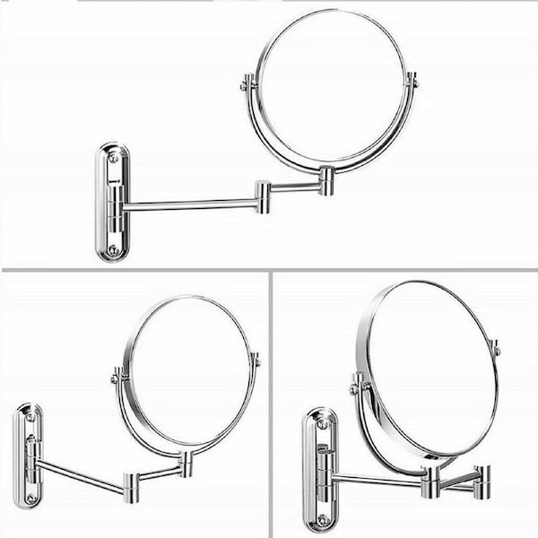 Two-Sided Swivel Wall Mount Mirror 8” Magnifying Mirror with Folding Arm Chrome