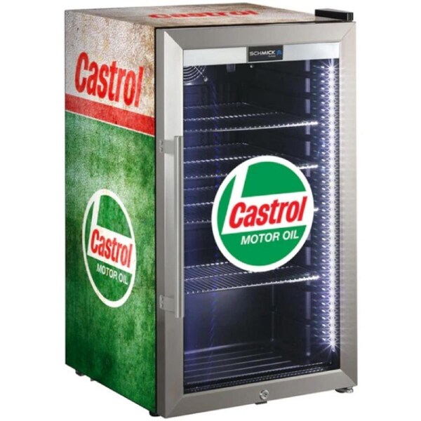 Castrol Vintage Fuel Pump Branded Triple Glazed Alfresco 98 Litre Bar Fridge