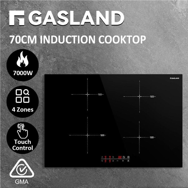 GADLAND chef 77cm Electric Induction Cooktop, 7300W 4 Cooking Zone Ceramic Glass Surface, Built-in Smart Touch Control Electric Cooker, 770mm Kitchen Stove Top