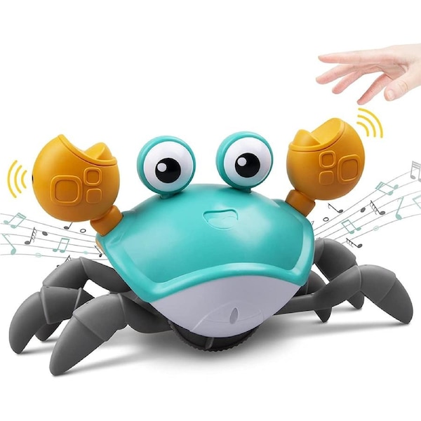 Crawling Crab Baby Toy with Music and LED Light Up for Kids, Toddler Interactive Learning Development Toy with Automatically Avoid Obstacles Green