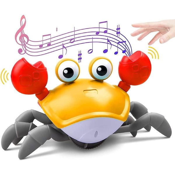 Crawling Crab Baby Toy with Music and LED Light Up for Kids, Toddler Interactive Learning Development Toy with Automatically Avoid Obstacles Orange