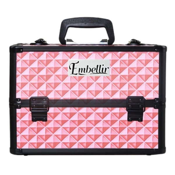 Portable Cosmetic Beauty Makeup Storage Adjustable Lockable Carry Case Box Pink