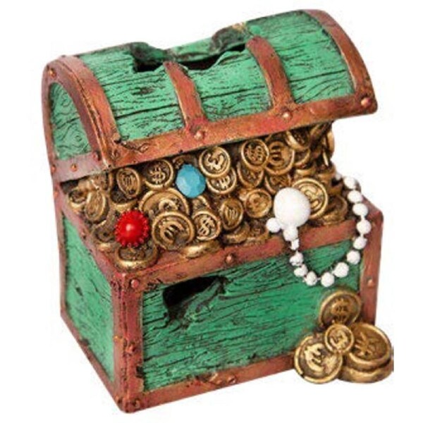 Aqua One Metallic Paint Treasure Chest w/ Coins Ornament (37469)