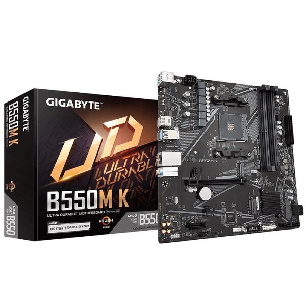 Gigabyte B550MK AMD AM4 M-ATX Motherboard 4x DDR4~128GB,1x PCIe x16, 1 x PCIe x1, 2x M.2, 4x SATA , 4x USB 3.2, 4x USB 2.0 B550M K