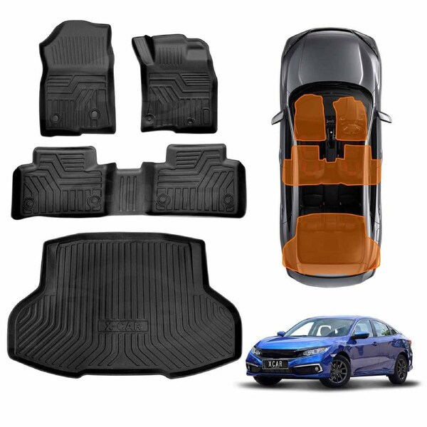 3D Floor Mats Boot Liner for Honda Civic Sedan 10th 2016-2021 All Weather Heavy Duty Cargo Car Trunk Luggage Tray