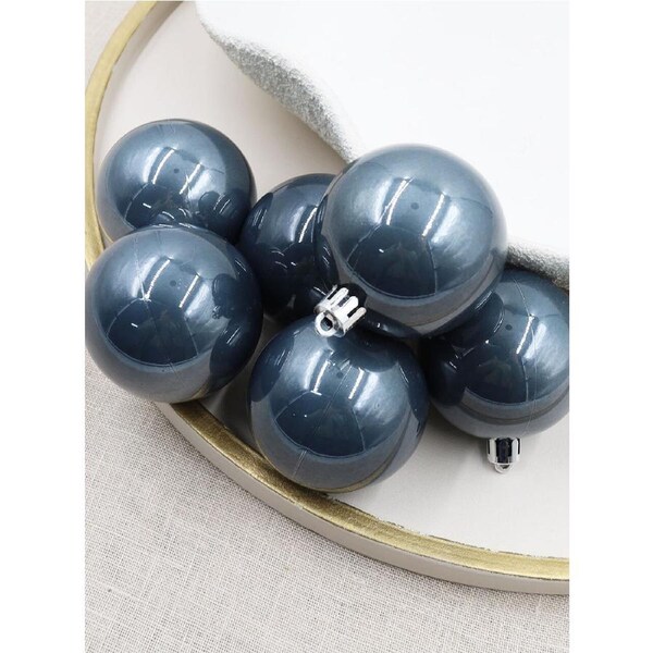 GREY Christmas Baubles 60mm Pearl 6 Pack