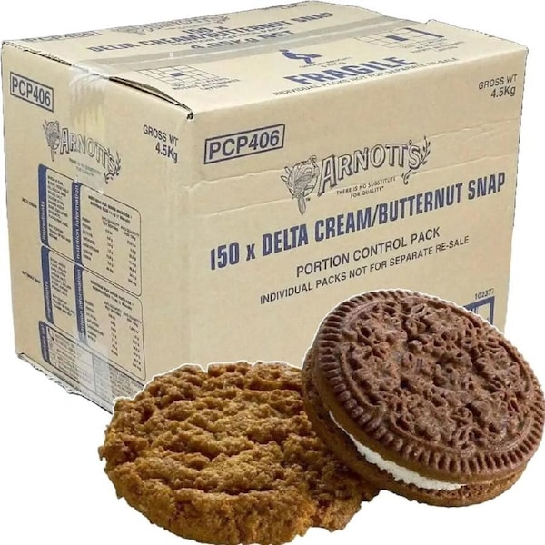 Arnotts Biscuits Butternut Snap Delta Cream 150 Portion Packs Bulk Box