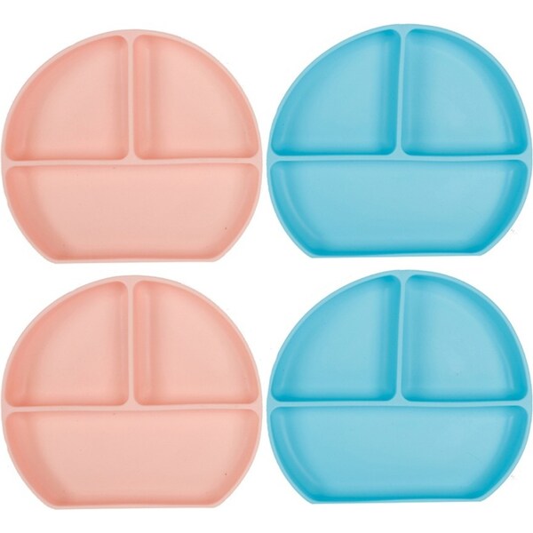 4x Cuddle Bug Baby Feeding Silicone Suction Divided Plate 20.7x3.4cm Assorted