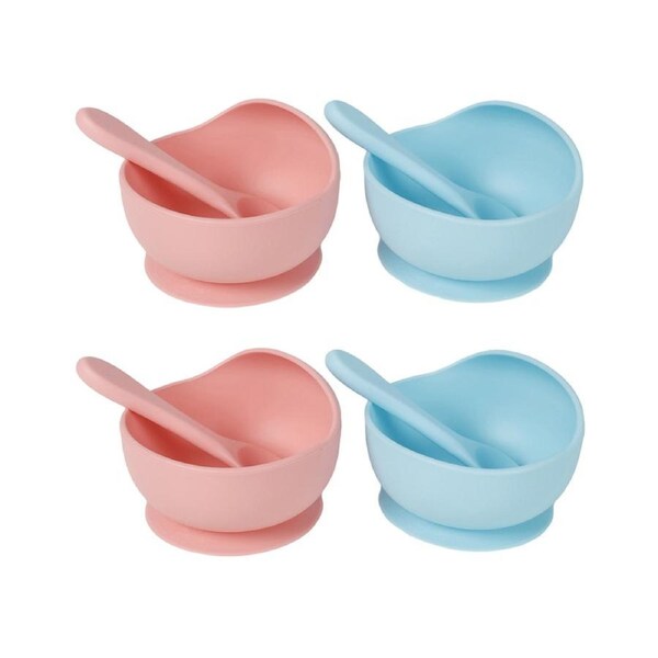 4x Cuddle Bug Baby Feeding Silicone Suction Lip Bowl & Spoon 12x8cm 2 Assorted