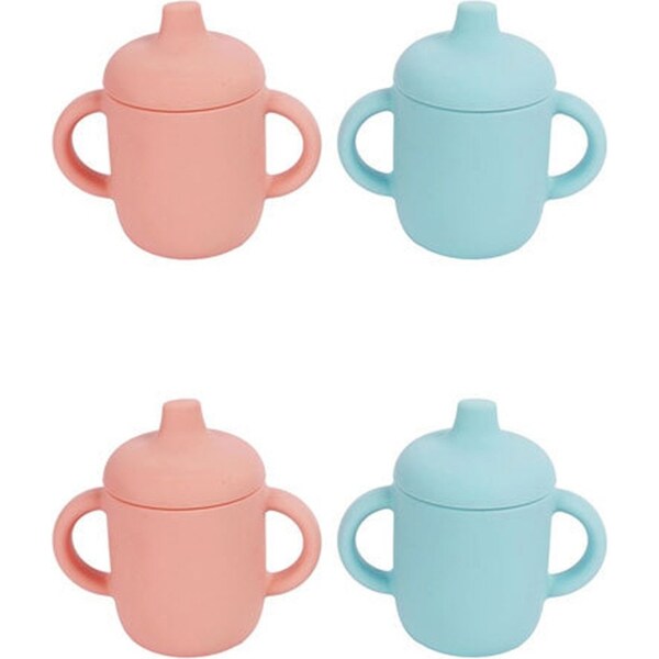 4x Cuddle Bug Baby/Toddler Silicone Sippy Cup 160ml w/ Anti Slip Dots Pink/Blue
