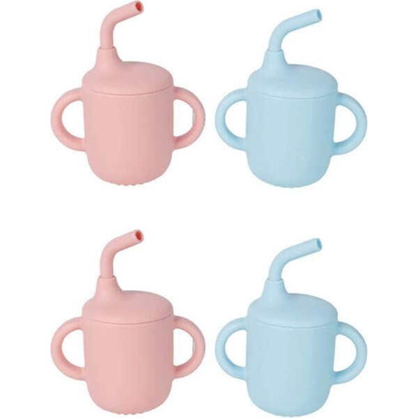 4x Cuddle Bug Baby/Toddler Silicone Training Sippy Cup 180ml w/ Straw Pink/Blue