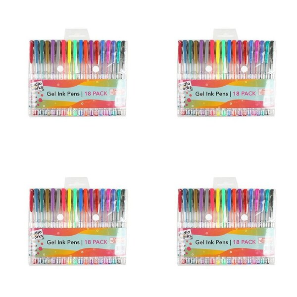 4x 18pc Studio Works Super Smooth Quick Dry Gel Ink Pens Assorted 21.5x15.5cm