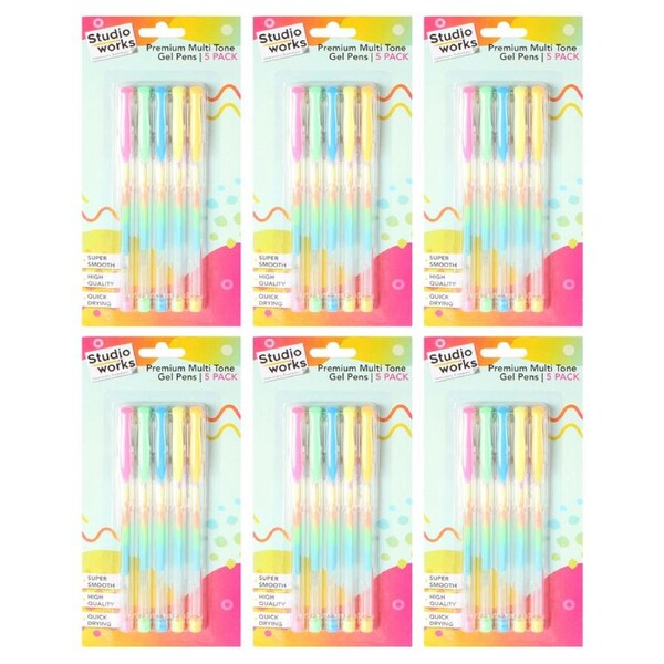 6x 5pc Studio Works Super Smooth Quick Dry Premium Multi-Tone Gel Pens 21x10cm