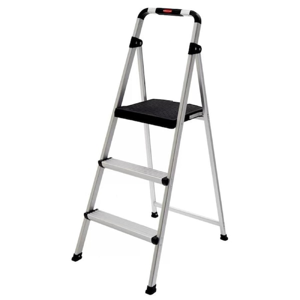 Rubbermaid Step Ladder 3 Steps Folding Aluminium Stool Seat Portable 100kg Max