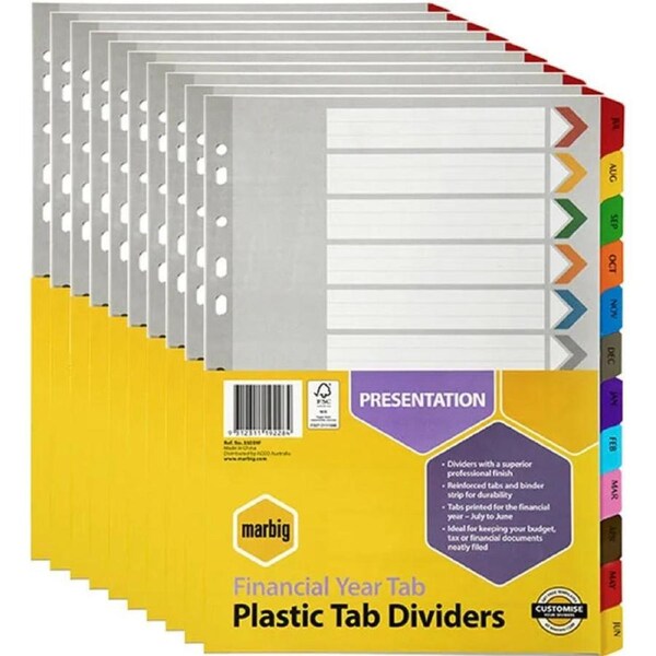 Marbig Index Divider Financial Year Months July-June Tab A4 10 Pack