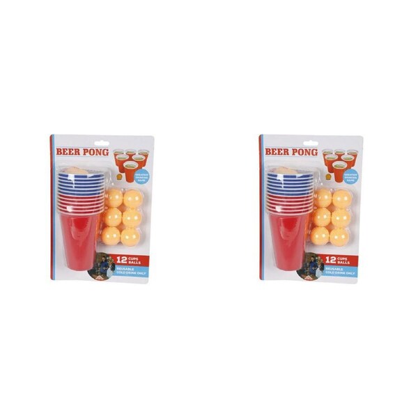 2x Razoo Beer Plastic Pong Cups w/ 12 Balls Party Classic Drinking Game 34x28cm