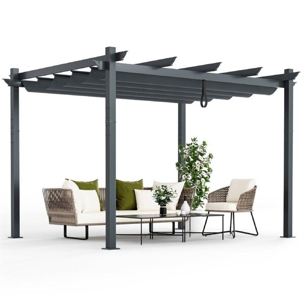 Costway Outdoor Grill Gazebo Aluminum Pergola Canopy Shelter Grape Trellis Patio Garden Grey