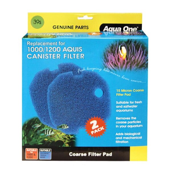 Aqua One Coarse Filter Pad 39s for 1000/1200 Aquis Canister Filter (Pack of 2)