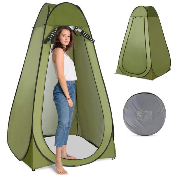 Camping Shower Curtain Changing Room Portable Privacy Case Beach Toilet Carrying Bag Convenient Pop-up Fitting Waterproof and, Green