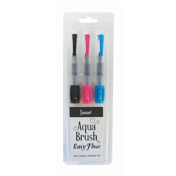 3pc Jasart Easy Flow Aqua Asst Brush Watercolour Painting 25x7cm CLR Barrel Pen