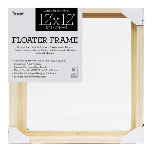 Jasart Thin Edge Artwork 12x12" Wood Floater Canvas Painting Frame Sqr Natural