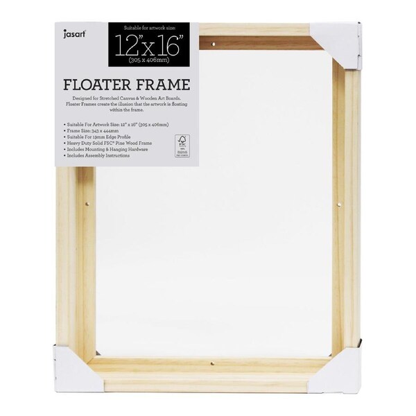 Jasart Thin Edge Artwork 12x16" Wood Floater Canvas Painting Frame Rect Natural