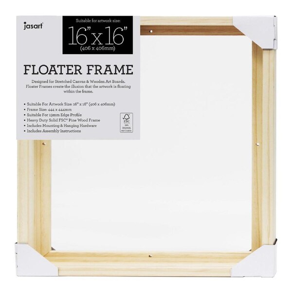 Jasart Thin Edge Artwork 16x16" Wood Floater Canvas Painting Frame Sqr Natural