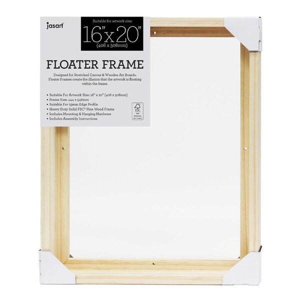 Jasart Thin Edge Artwork 16x20" Wood Floater Canvas Painting Frame Rect Natural