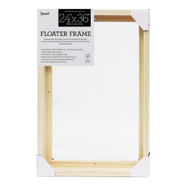 Jasart Thin Edge Artwork 24x36" Wood Floater Canvas Painting Frame Rect Natural