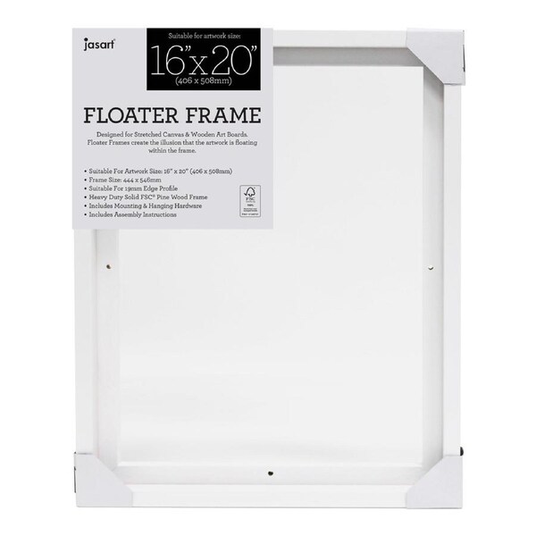 Jasart Thin Edge Artwork 16x20" Wood Floater Canvas Painting Frame Rect White