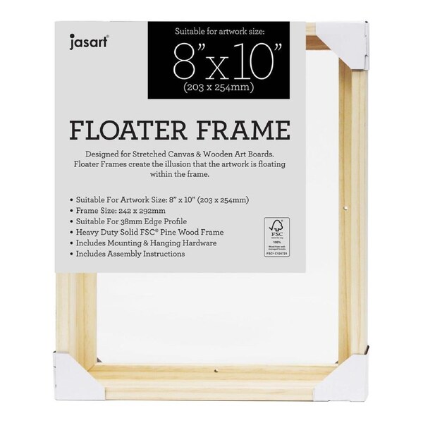 Jasart Thin Edge Artwork 8x10" Wood Floater Canvas Painting Frame Rect Natural