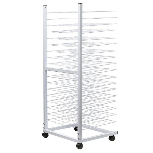 Jasart 36-Tray Metal Art Drying Rack Holder Storage w/ Wheels 133x57cm Silver
