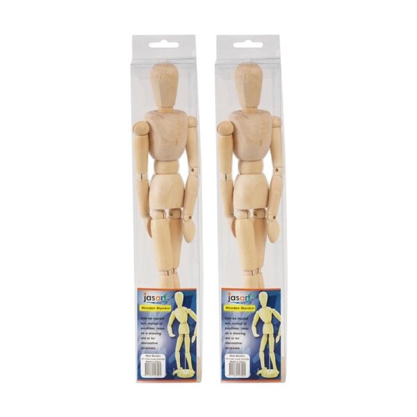 2x Jasart Wooden Manikin Moveable Modelling Reference Drawing Aid 12in Male NTRL