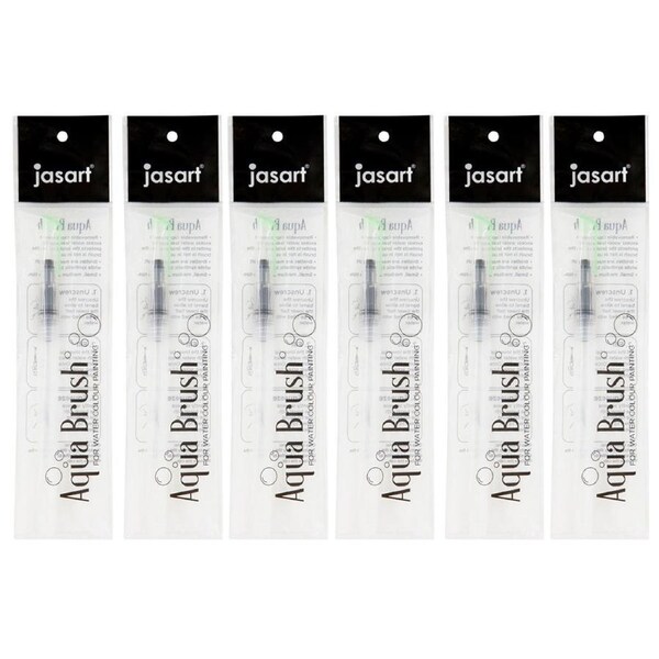 6x Jasart Aqua Brush Watercolour Painting 23cm Round Medium Tip Clear Barrel Pen